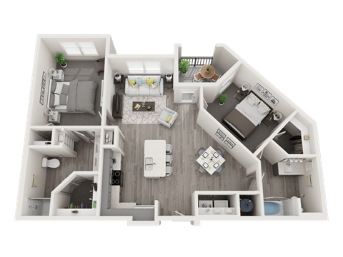 Floor plan for 2 beds, 2 baths, 1053 sqft